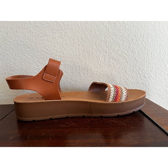 CL By Laundry GHYA Platform Sandals Womens Sz 10 Tan Vegan Buckle Strap Open Toe - Picture 11 of 14